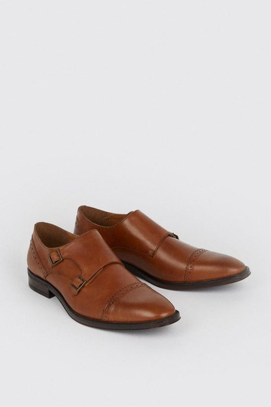Burton Tan Leather Smart Brogue Monk Shoes 3
