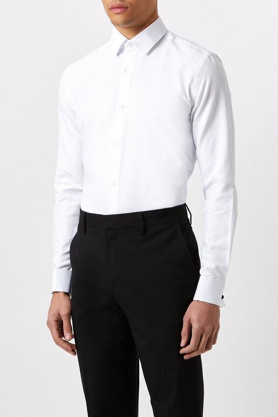 Burton Slim Fit White Double Cuff Dress Shirt 1