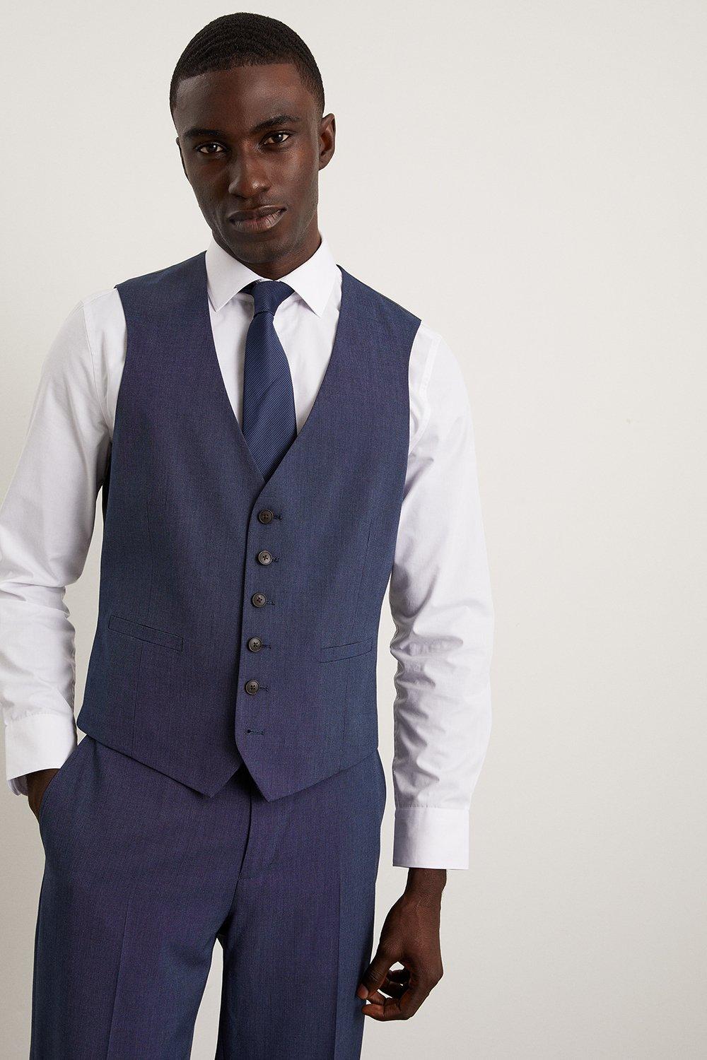 Mens Tailored Fit Navy End On End Waistcoat