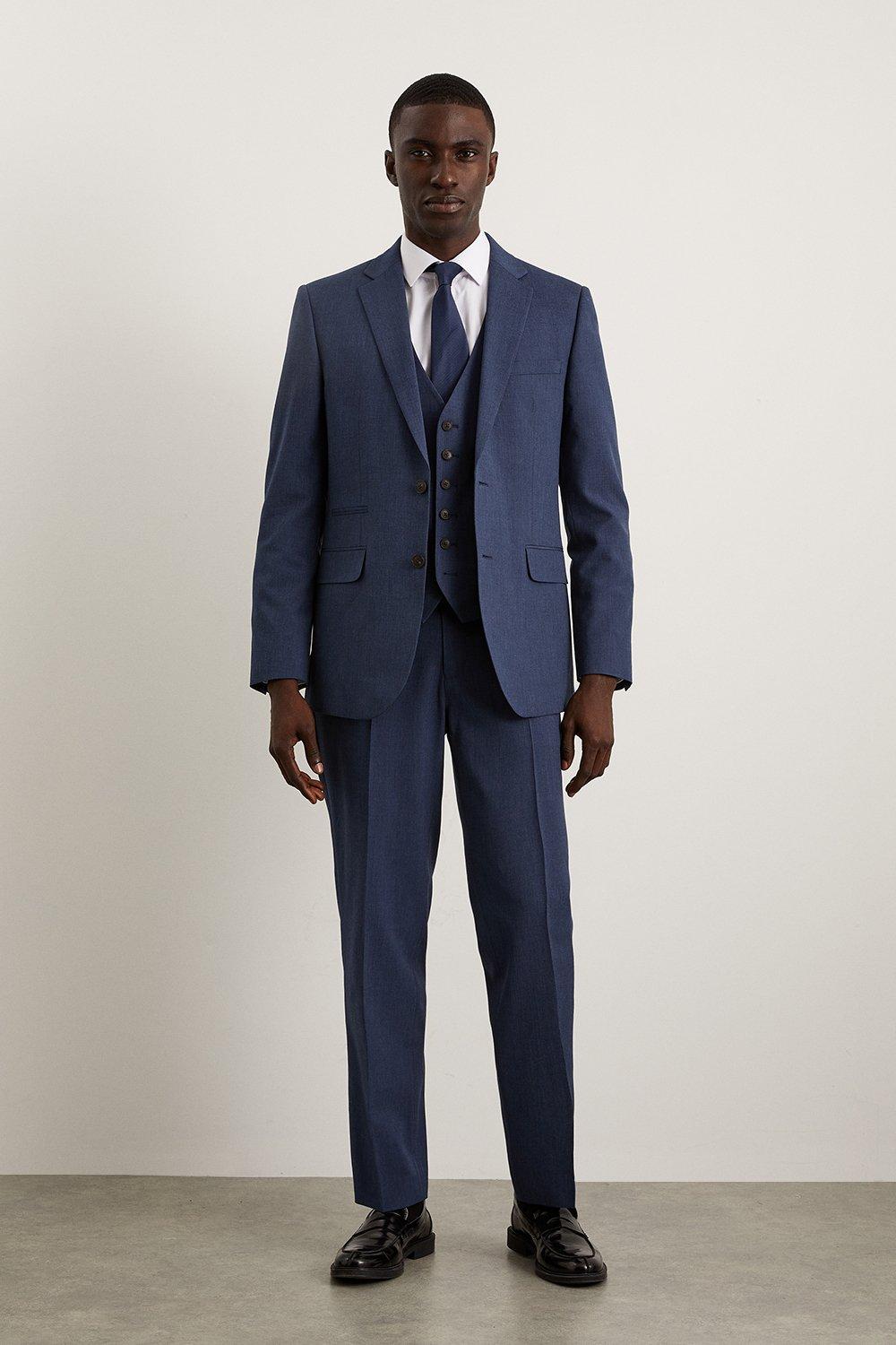 Mens Tailored Fit Navy End On End Suit Trousers