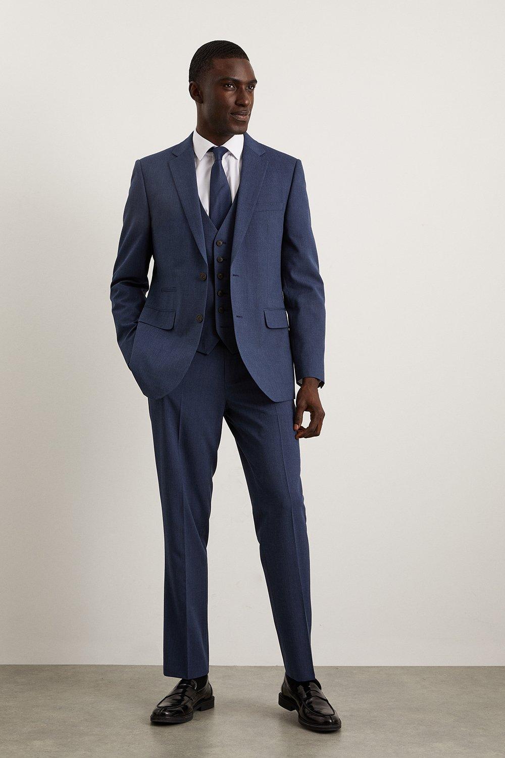 Mens Tailored Fit Navy End On End Suit Jacket