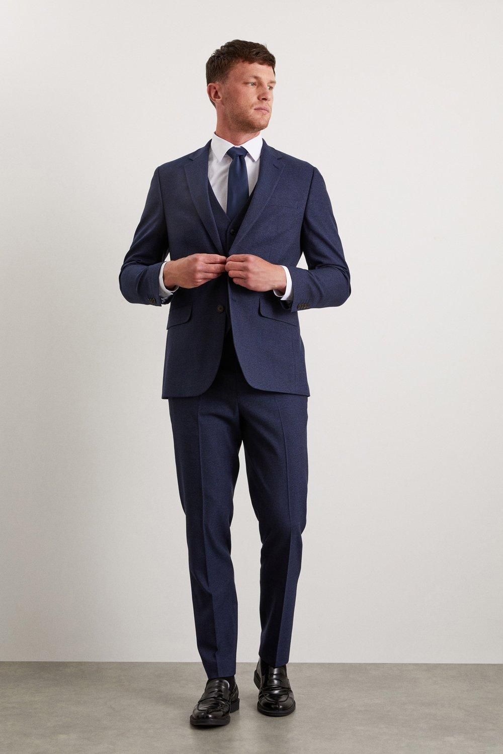 Mens Tailored Fit Navy Marl Suit Jacket