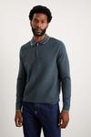 Burton Super Soft Steel Blue Tipped Texture Knitted Zip Polo Shirt thumbnail 2