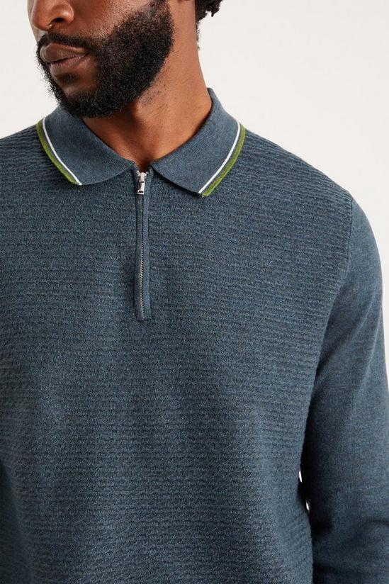 Burton Super Soft Steel Blue Tipped Texture Knitted Zip Polo Shirt 4