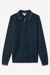 Burton Super Soft Steel Blue Tipped Texture Knitted Zip Polo Shirt thumbnail 5