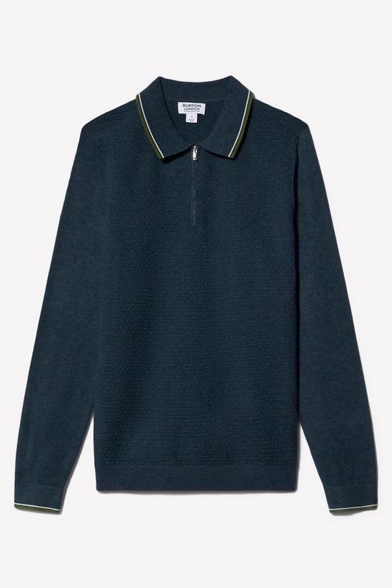 Burton Super Soft Steel Blue Tipped Texture Knitted Zip Polo Shirt 5