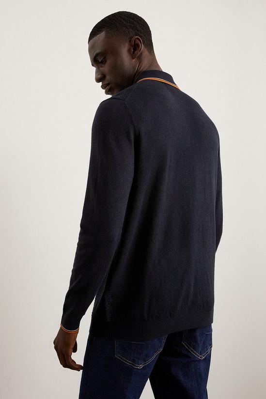 Burton Super Soft Navy Tipped Texture Knitted Zip Polo Shirt 3
