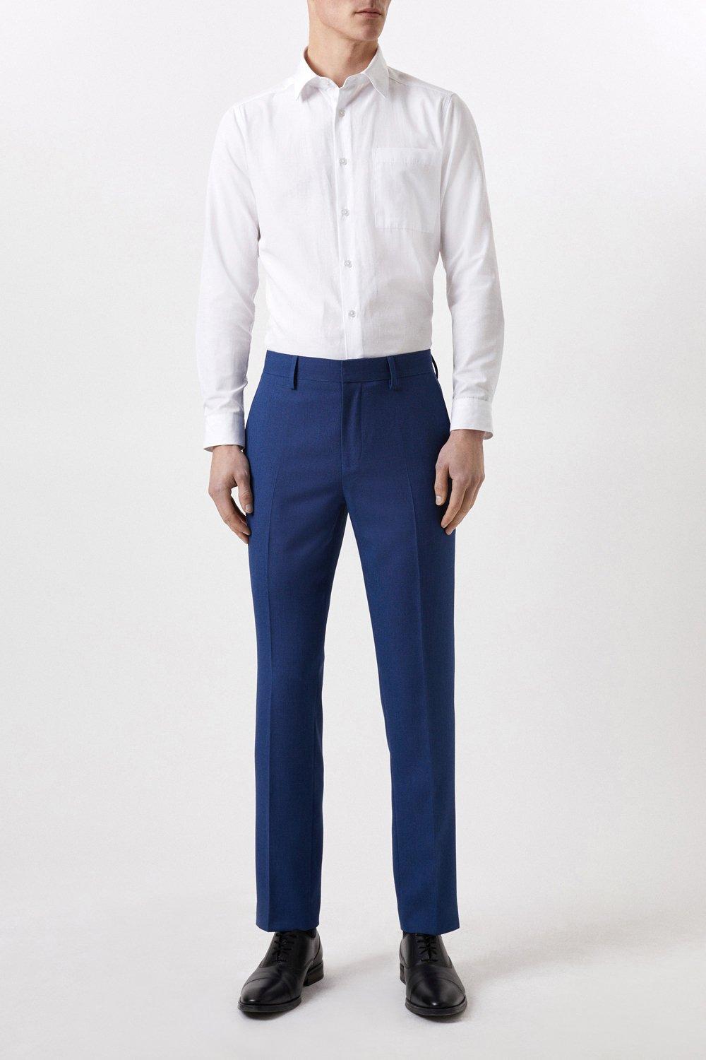 Mens Plus And Tall Slim Fit Blue Birdseye Suit Trousers
