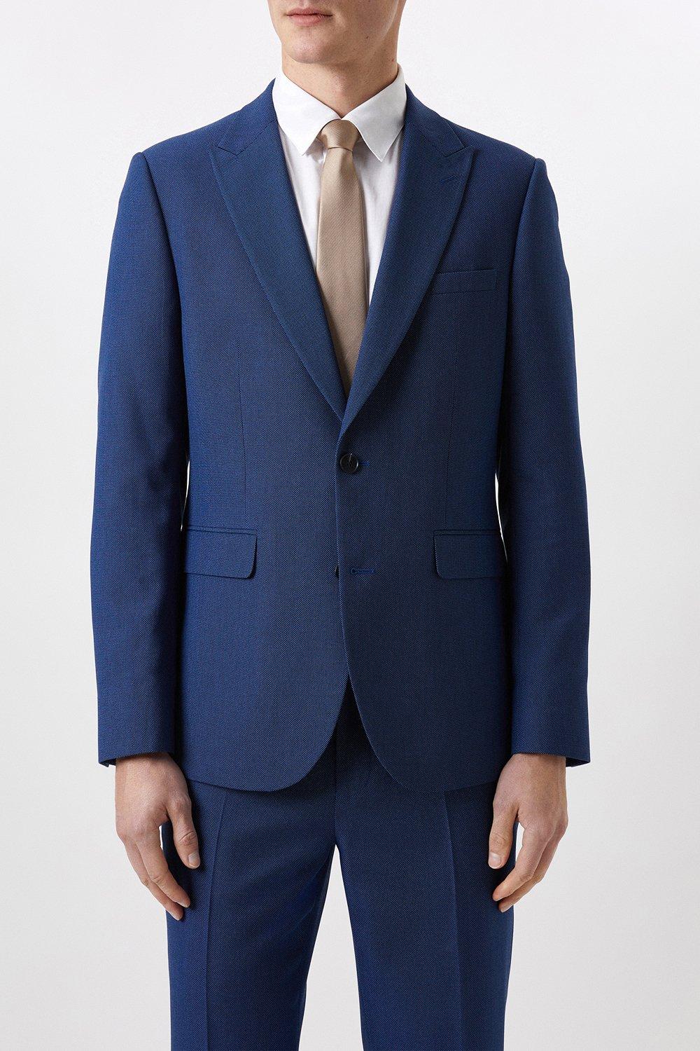 Mens Plus And Tall Slim Fit Blue Birdseye Suit Jacket