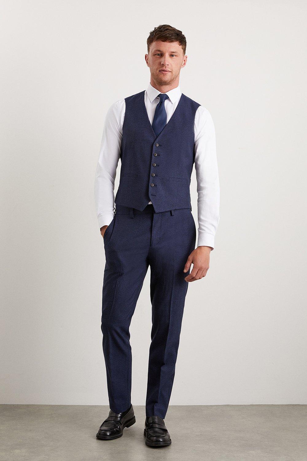 Mens Plus And Tall Slim Fit Navy Marl Waistcoat