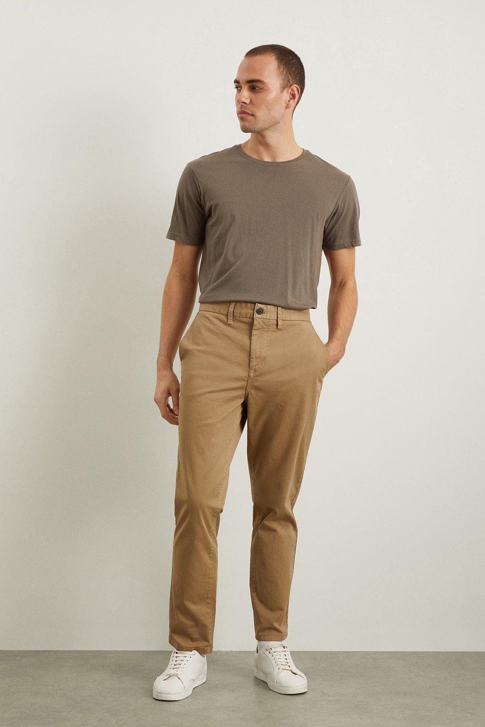 Mens Regular Fit Stone Chino Trousers