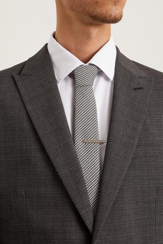 Burton Regular Grey Tonal Puppytooth Tie With Tie Clip 1