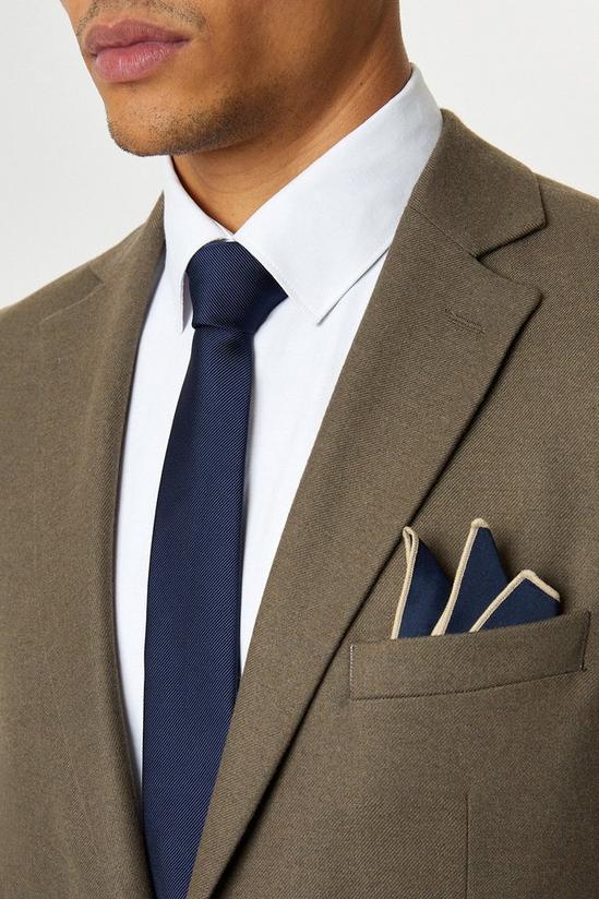 Burton Navy Tie With Piped Pocket Square 1