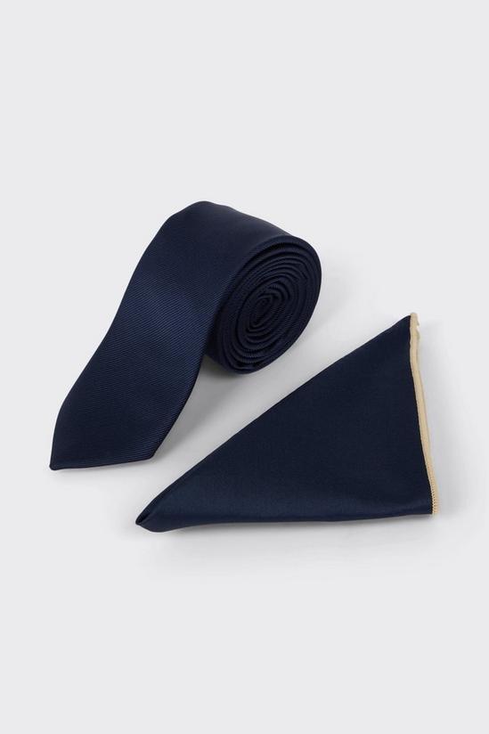 Burton Navy Tie With Piped Pocket Square 2