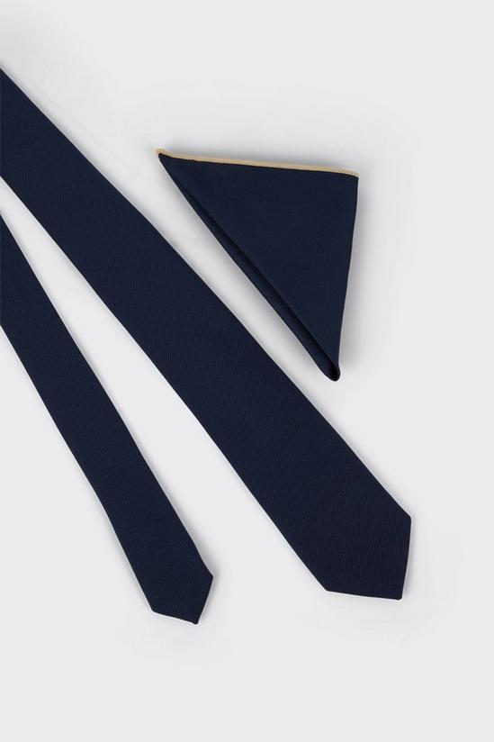 Burton Navy Tie With Piped Pocket Square 3