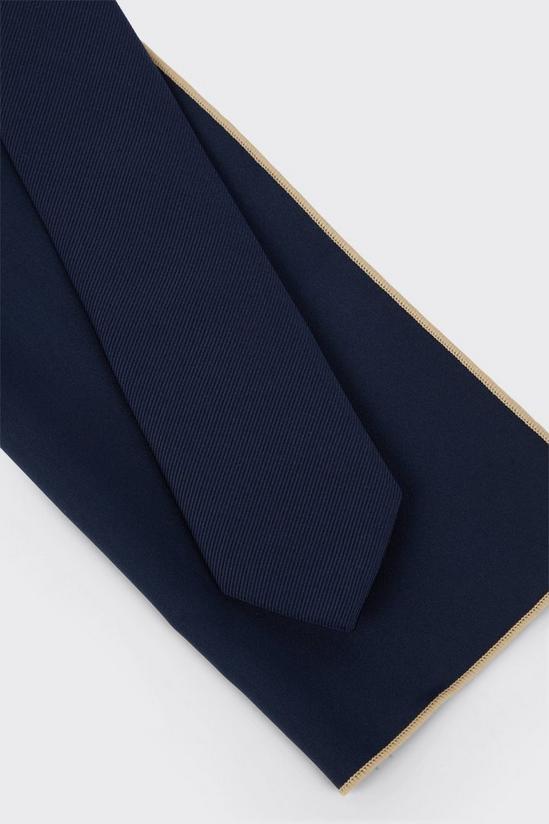 Burton Navy Tie With Piped Pocket Square 4