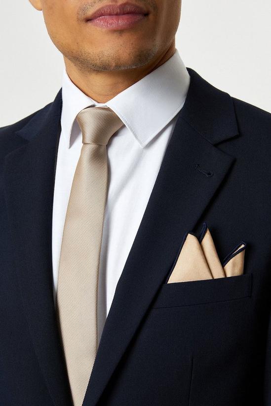 Burton Champagne Tie With Piped Pocket Square 1