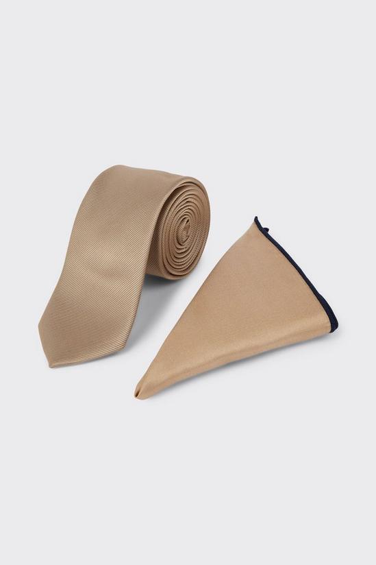 Burton Champagne Tie With Piped Pocket Square 2