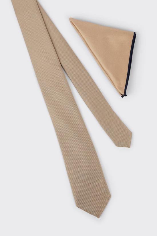 Burton Champagne Tie With Piped Pocket Square 4