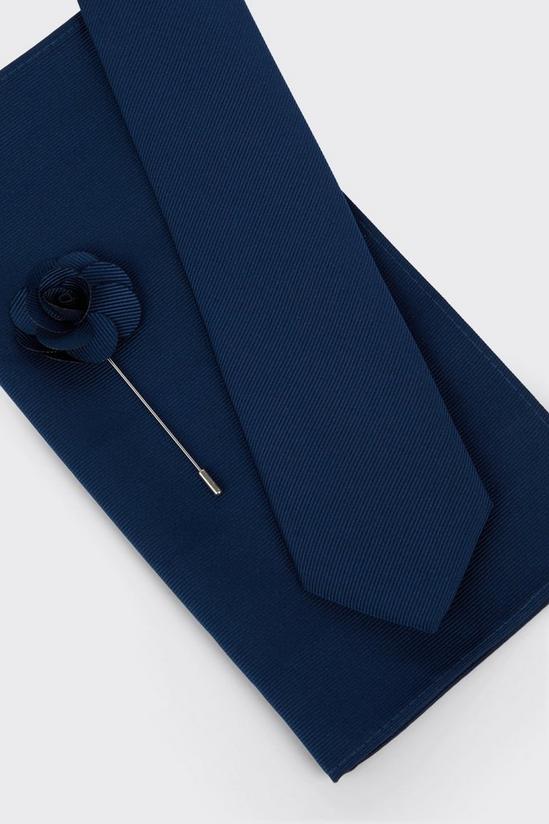 Burton Navy Wedding Tie Set With Lapel Pin 4