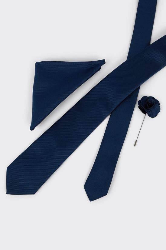 Burton Navy Wedding Tie Set With Lapel Pin 5