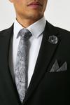 Burton Slate Grey Wedding Paisley Tie Set With Lapel Pin thumbnail 1