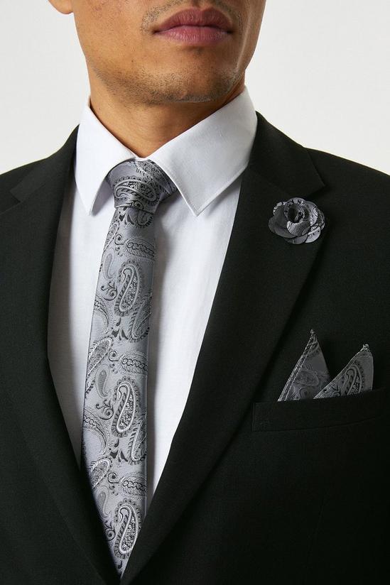 Burton Slate Grey Wedding Paisley Tie Set With Lapel Pin 1