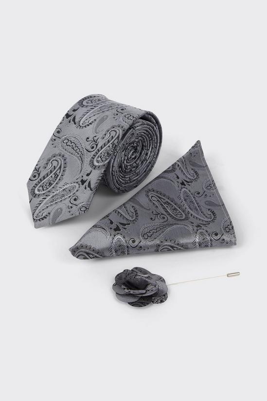 Burton Slate Grey Wedding Paisley Tie Set With Lapel Pin 2
