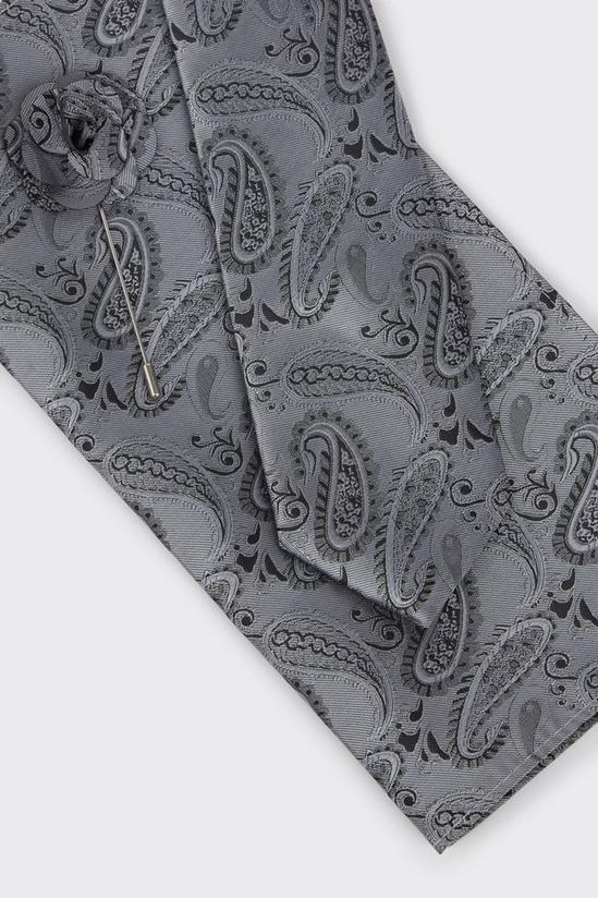 Burton Slate Grey Wedding Paisley Tie Set With Lapel Pin 3