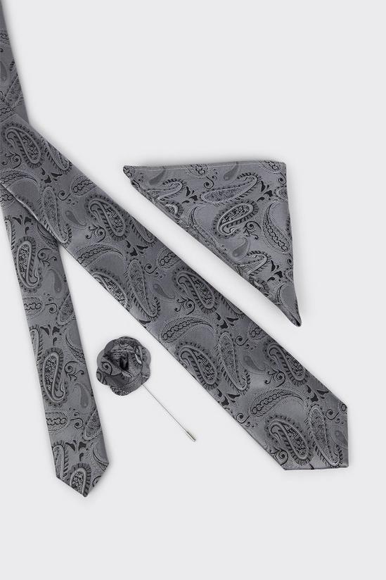 Burton Slate Grey Wedding Paisley Tie Set With Lapel Pin 4