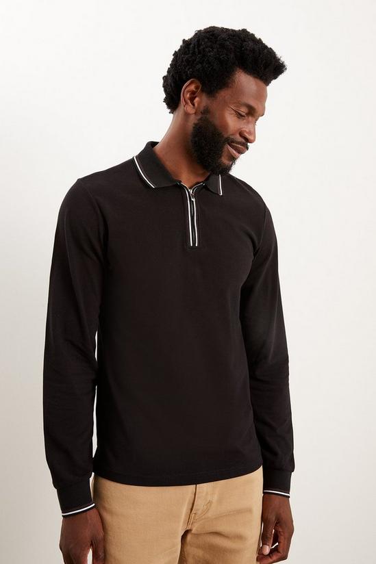 Burton Black Long Sleeve Tipped Collar Polo Shirt 1