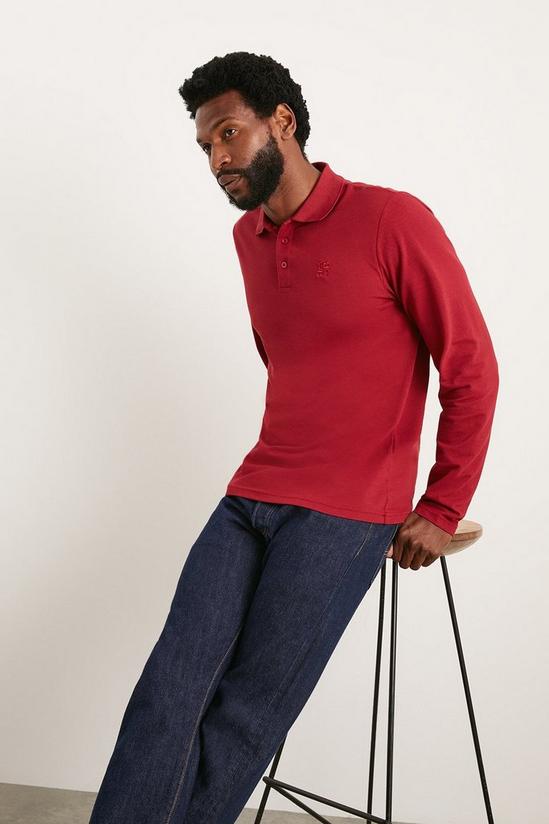 Burton Burgundy Long Sleeve Pique Polo Shirt 1