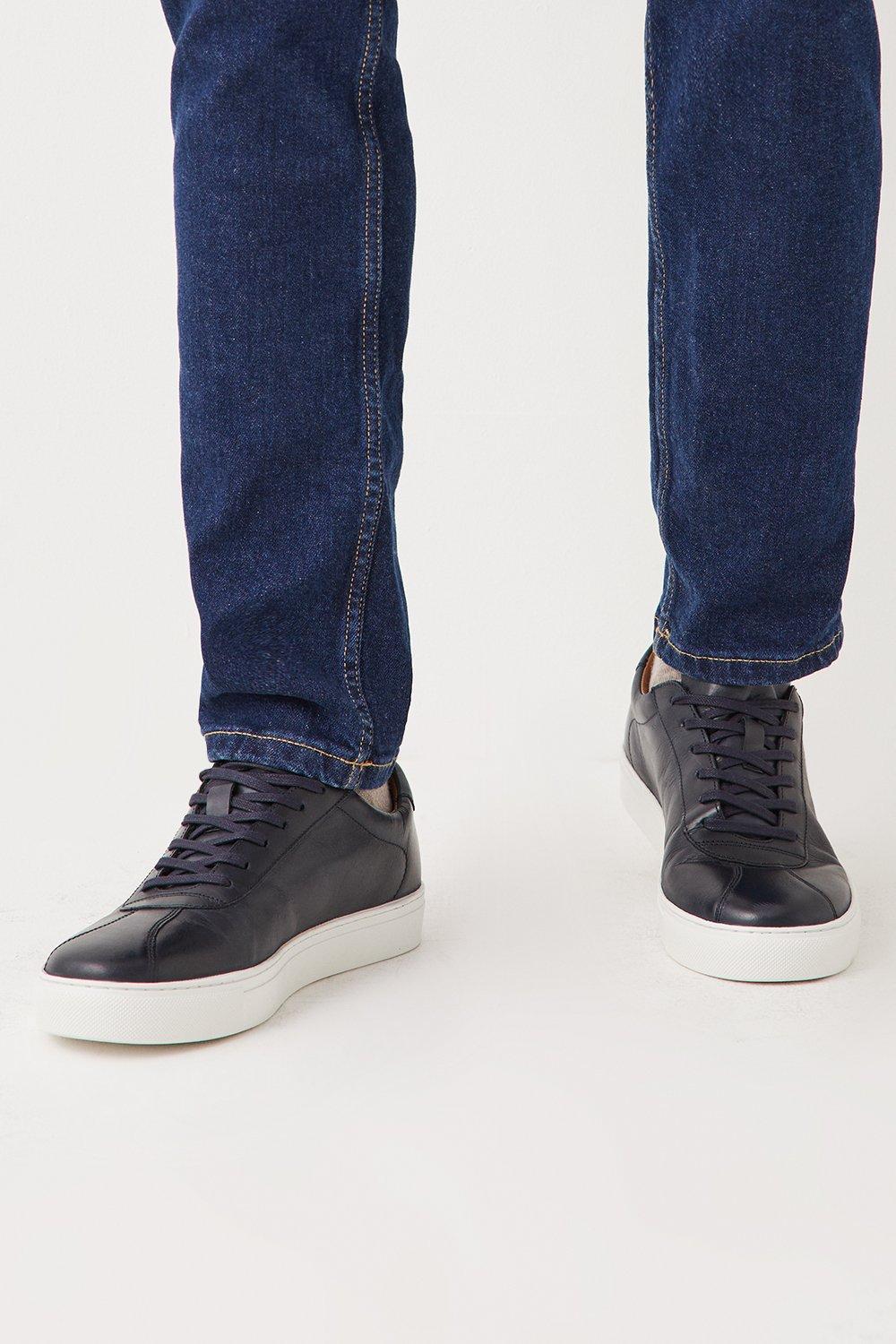 Mens Navy Leather Smart Trainers