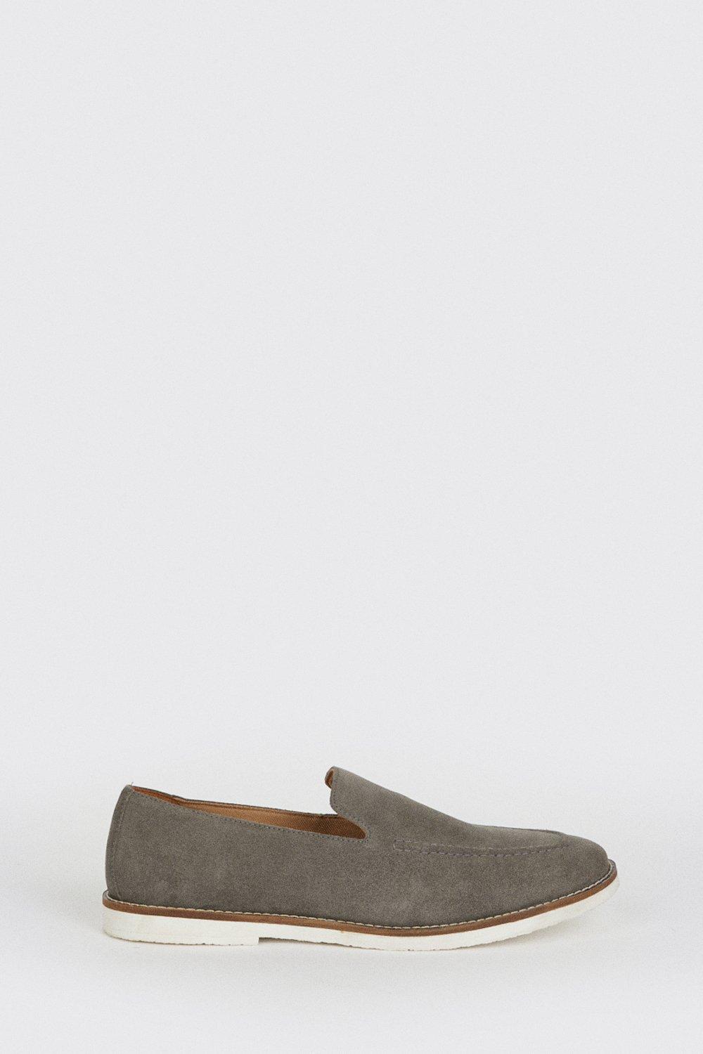 Mens Grey Suede Slip On Loafers