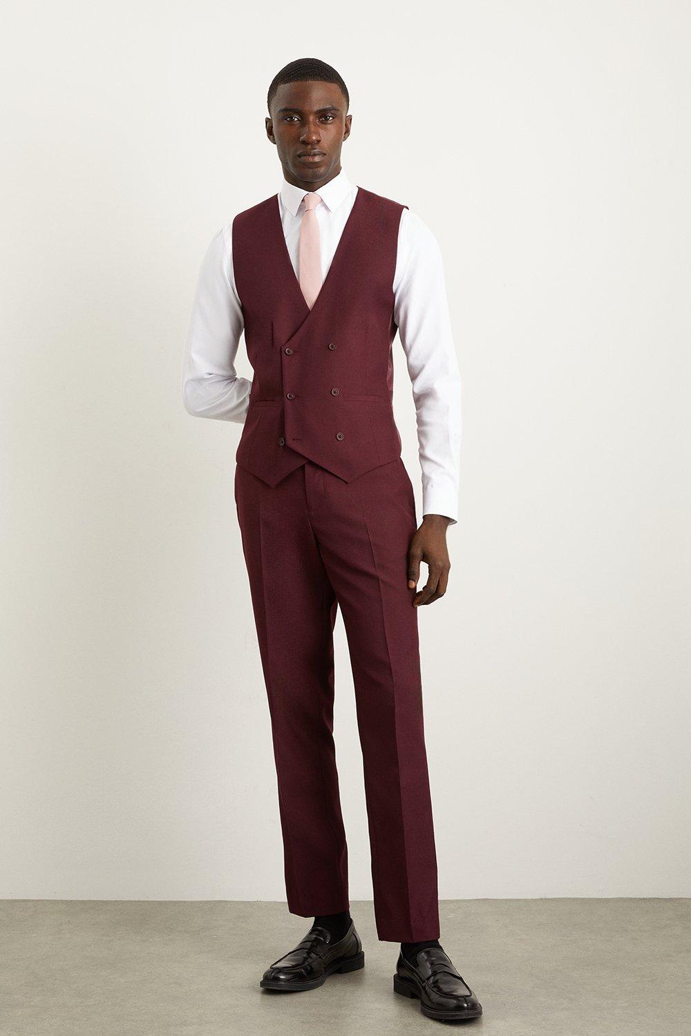 Double breasted 2025 burgundy waistcoat