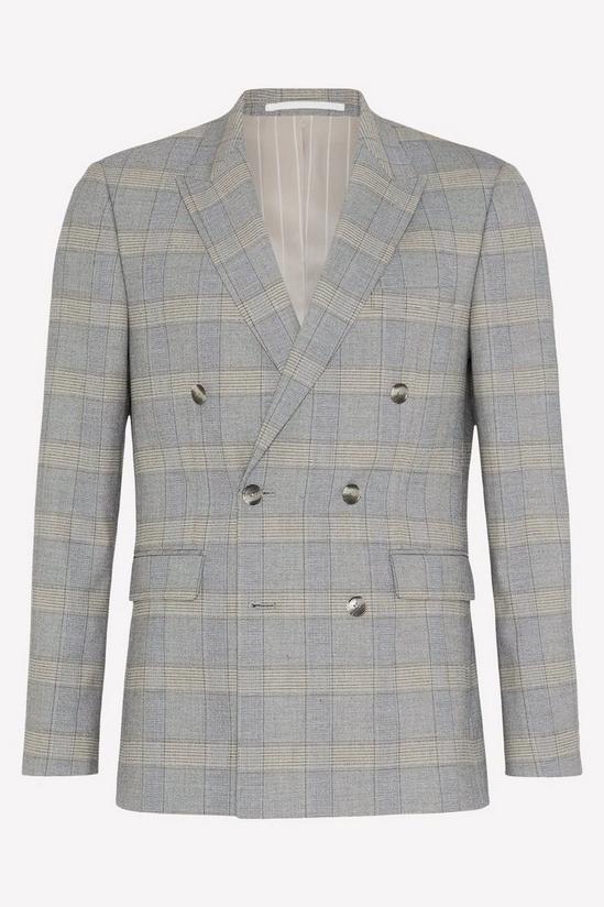 Burton Slim Fit Double Breasted Grey Highlight Check Suit Jacket 2