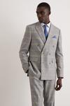 Burton Slim Fit Double Breasted Grey Highlight Check Suit Jacket thumbnail 4