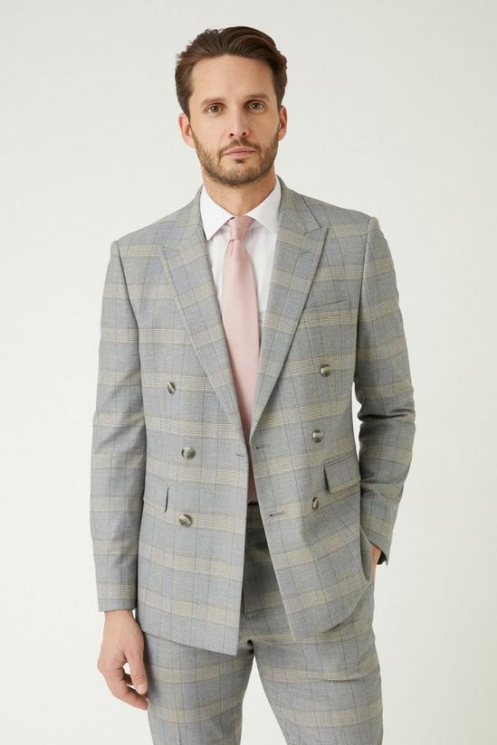 Burton Slim Fit Double Breasted Grey Highlight Check Suit Jacket 5