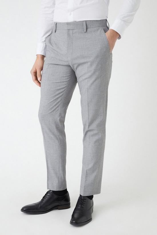 Burton Slim Fit Light Grey Textured Suit Trousers 2