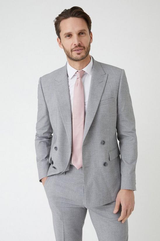 Burton Slim Fit Double Breasted Light Grey Textured Suit Jacket 5