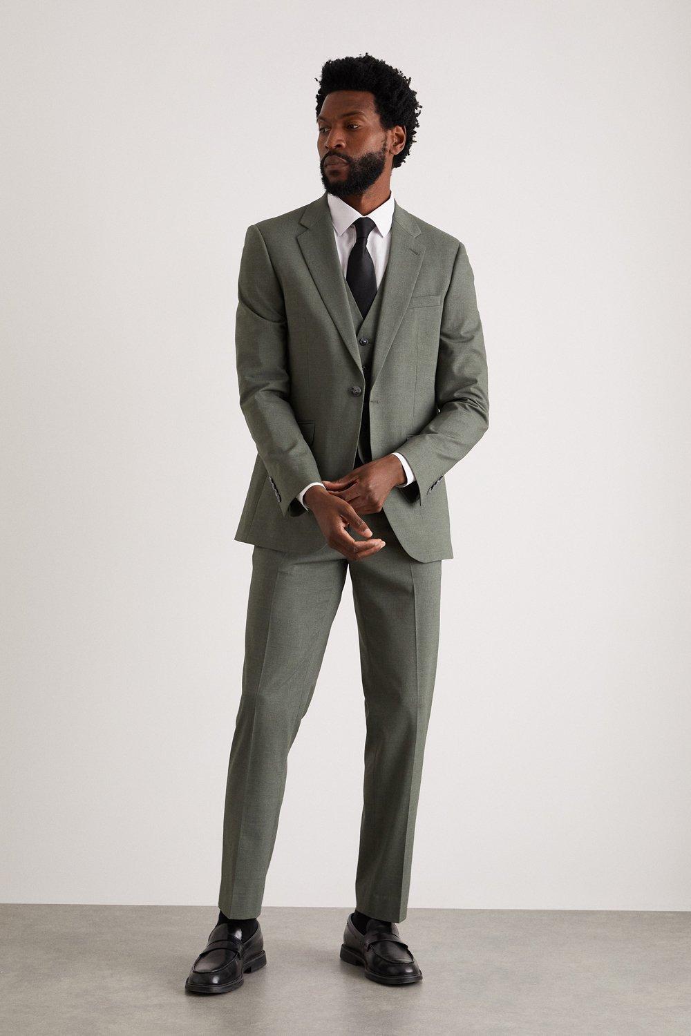 Slim Fit Khaki Green Suit Jacket