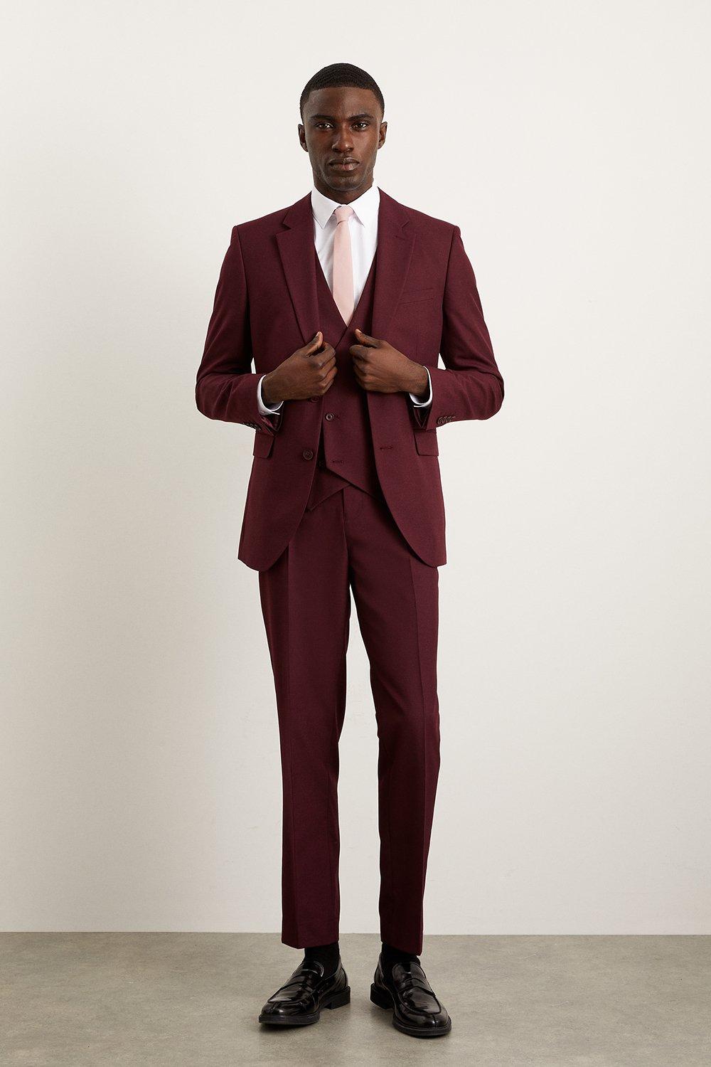 Suits Slim Fit Burgundy Suit Jacket Burton