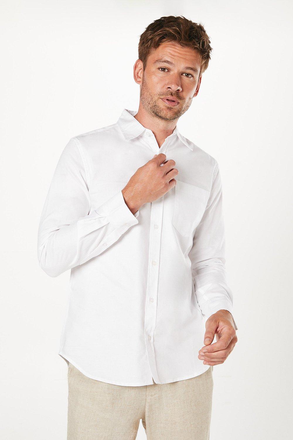 Mens Long Sleeve Chest Pocket Oxford Shirt