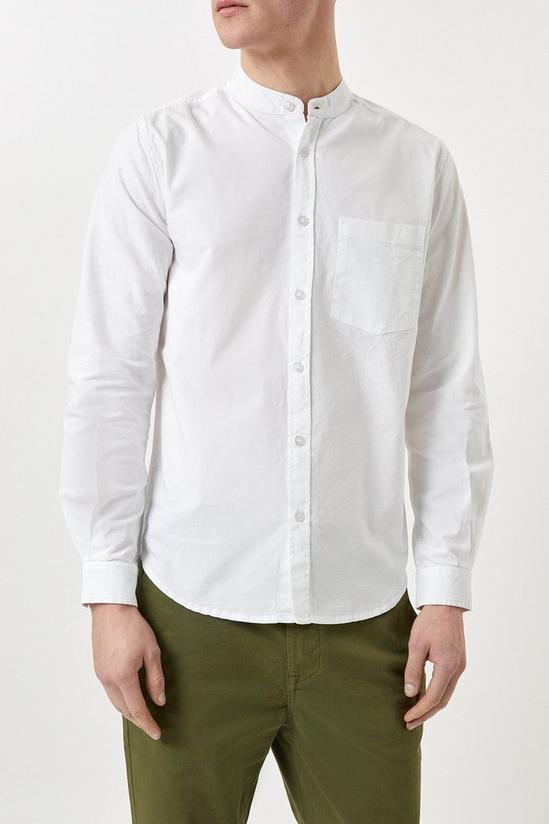 Burton White Grandad Collar Long Sleeve Oxford Shirt 1