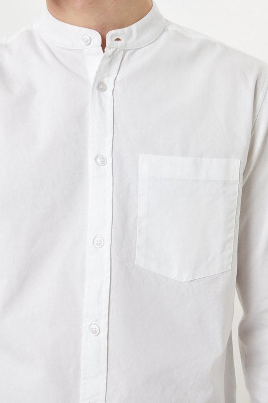 Burton White Grandad Collar Long Sleeve Oxford Shirt 2
