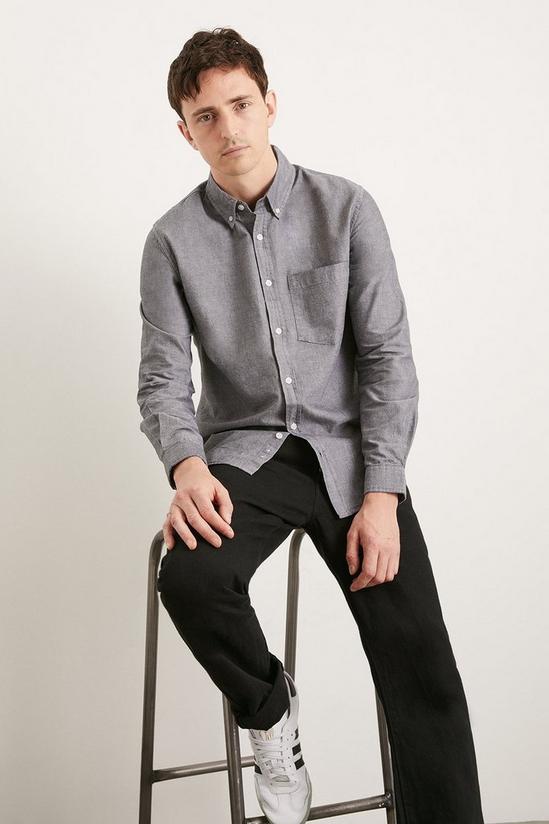 Burton Charcoal Long Sleeve Pocket Oxford Shirt 1