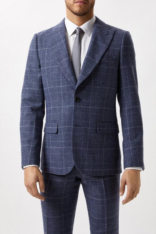 Burton Slim Fit Grey Check Tweed Suit Jacket 2