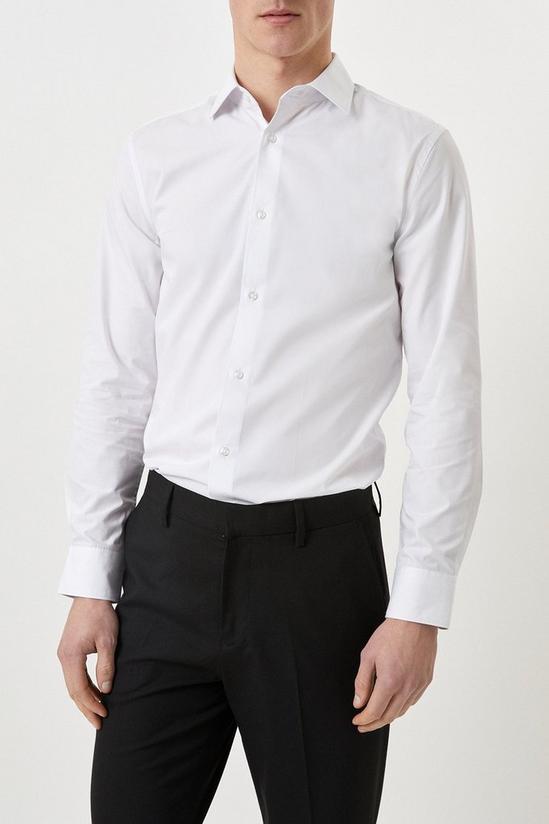 Burton White Slim Fit Long Sleeve Easy Iron Shirt 1