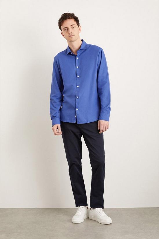 Burton Blue Long Sleeve Slim Basket Weave Smart Shirt 2
