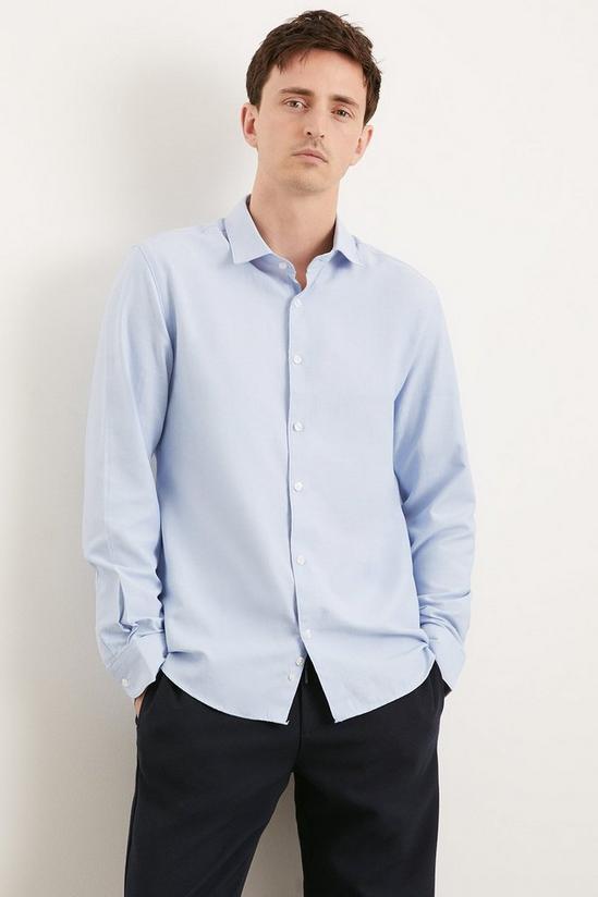 Burton Blue Long Sleeve Slim Basket Weave Smart Shirt 1